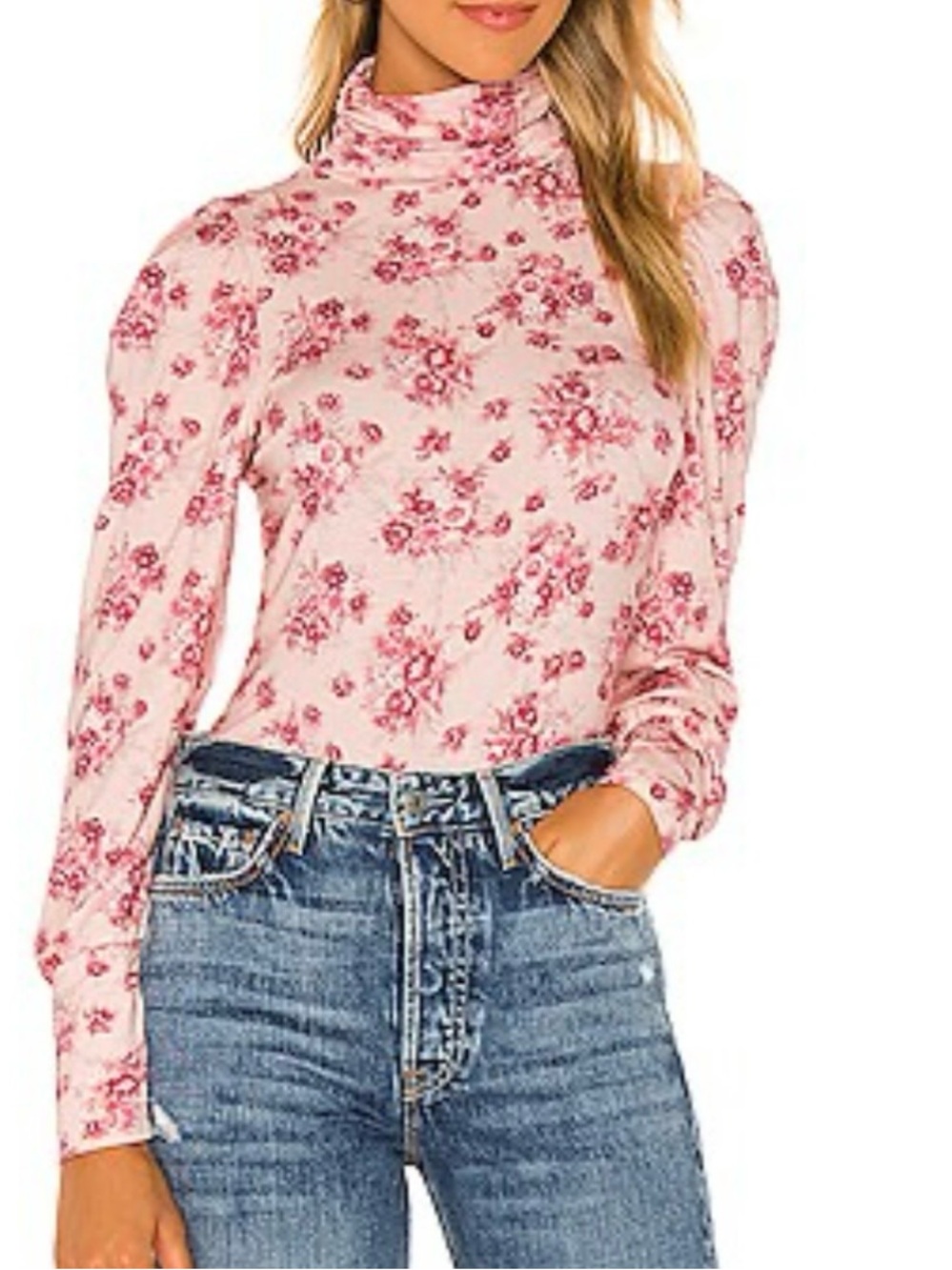 LoveShackFancy Vienna long sleeve mock neck Tee in Magenta Waters Light pink L